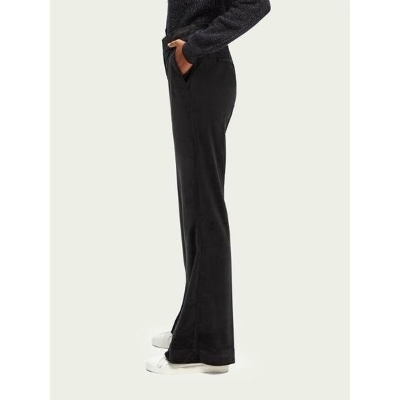 Sale!! 🤩🤩🤩NWT SCOTCH & SODA Black Velvet high-rise flared  trousers 29/32 - Picture 3 of 10